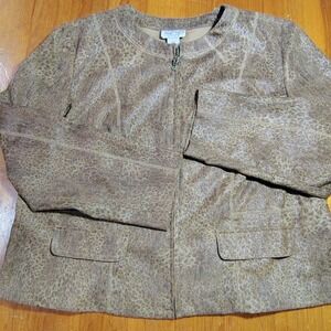 Molly & Max Petite Leopard Print Zip Front Jacket Women's PXL Beige Brown Sparkl